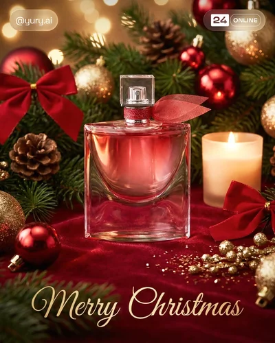 Luxury Christmas-themed product showcase with festive ornaments, glowing lights, and premium holiday styling.