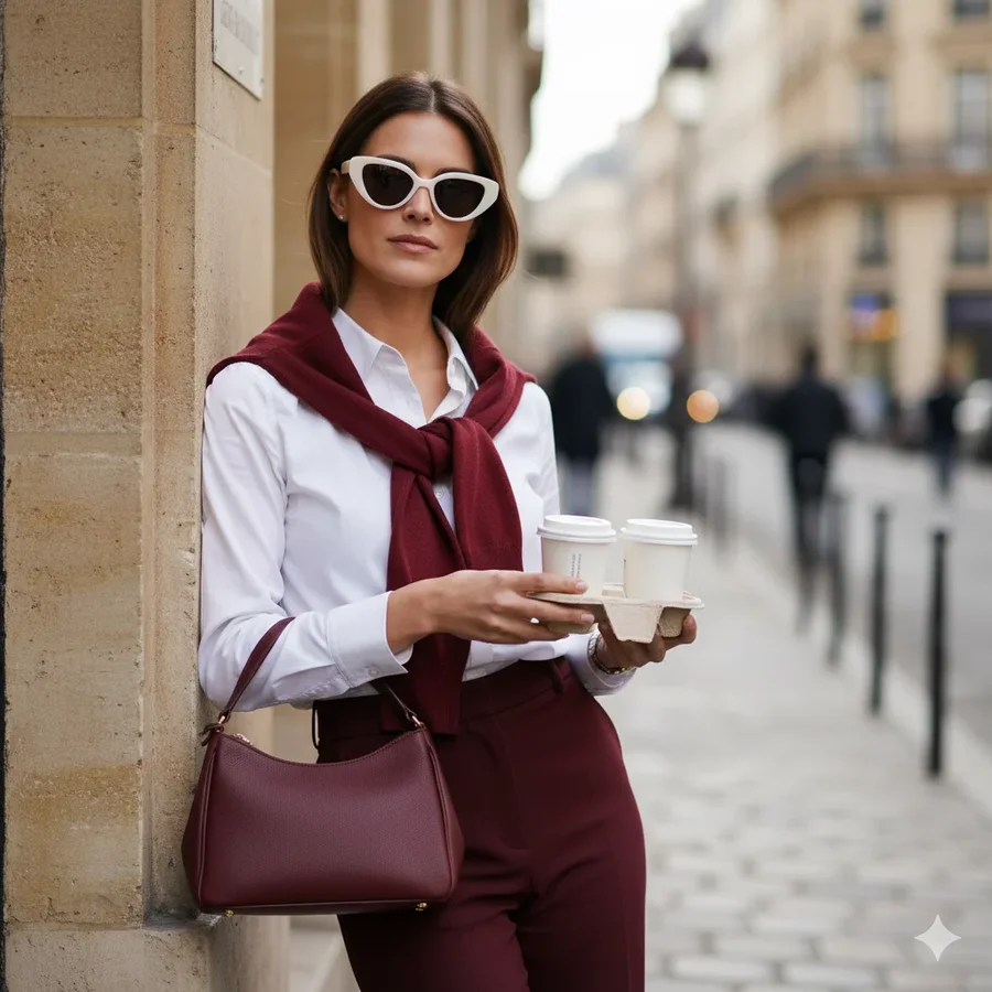 Cinematic womenswear portraits featuring tailored outerwear, accessories, and… — AI-generated example 3 of 4