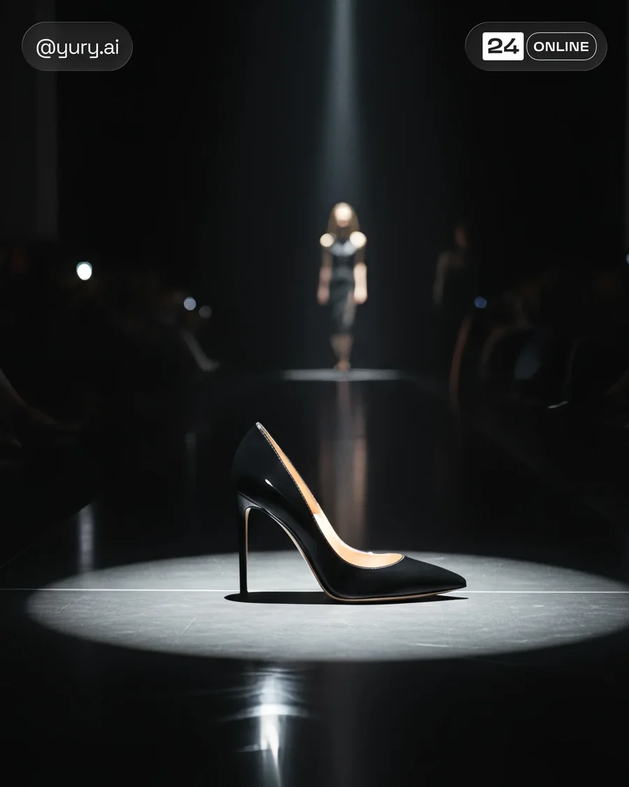 Luxury stiletto heels in cinematic editorial lighting with couture, moody… — AI-generated example 2 of 4
