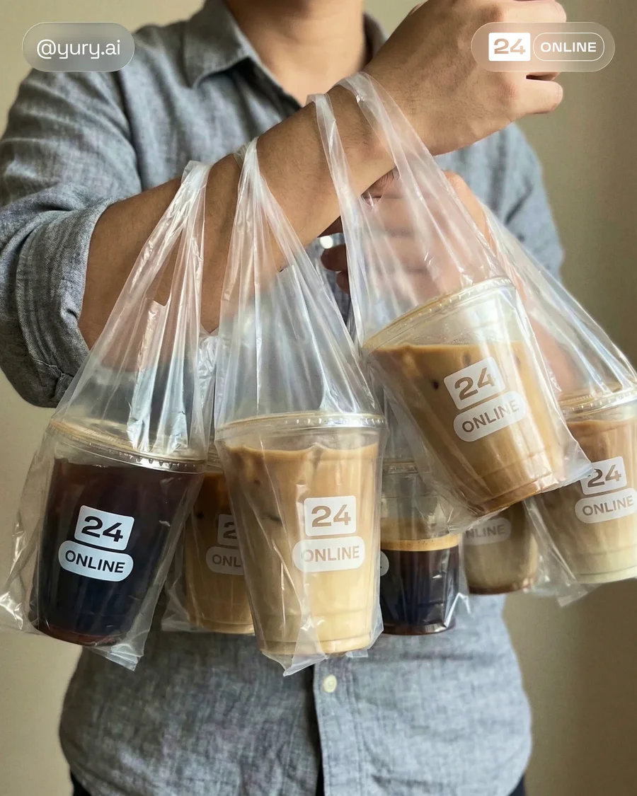 Hyper-realistic lifestyle coffee and matcha drinks in urban editorial street… — AI-generated example 3 of 3