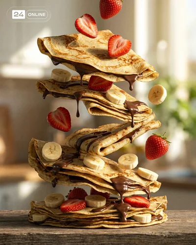 Cinematic ultra-realistic exploded dish photography with layered ingredients and tight telephoto close-up