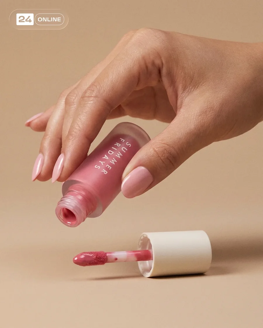 Hyper-realistic editorial lip gloss beauty shots with warm neutral studio… — AI-generated example 2 of 5
