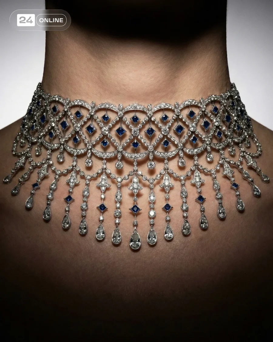 Dramatic high-contrast luxury jewelry portraits on female model with shadowed… — AI-generated example 2 of 7