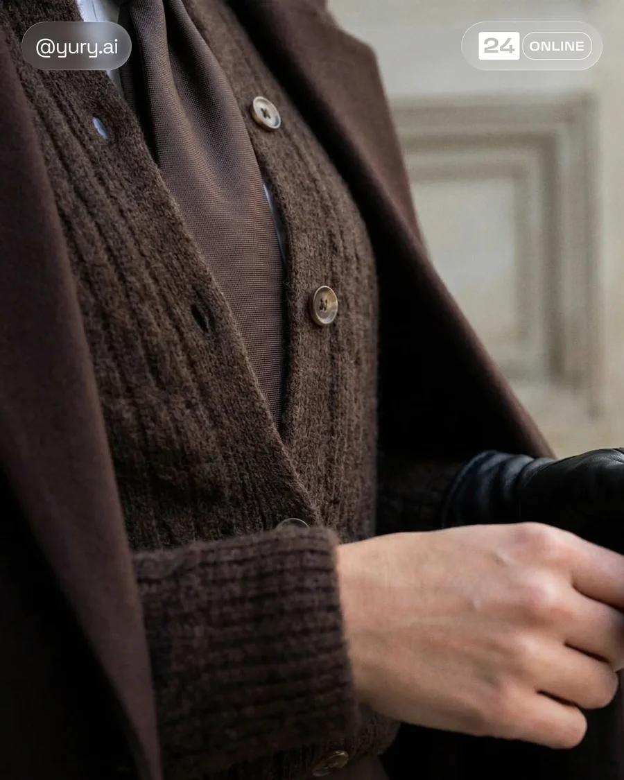 Luxury editorial womenswear portraits featuring tailored brown layers, gloves… — AI-generated example 3 of 4
