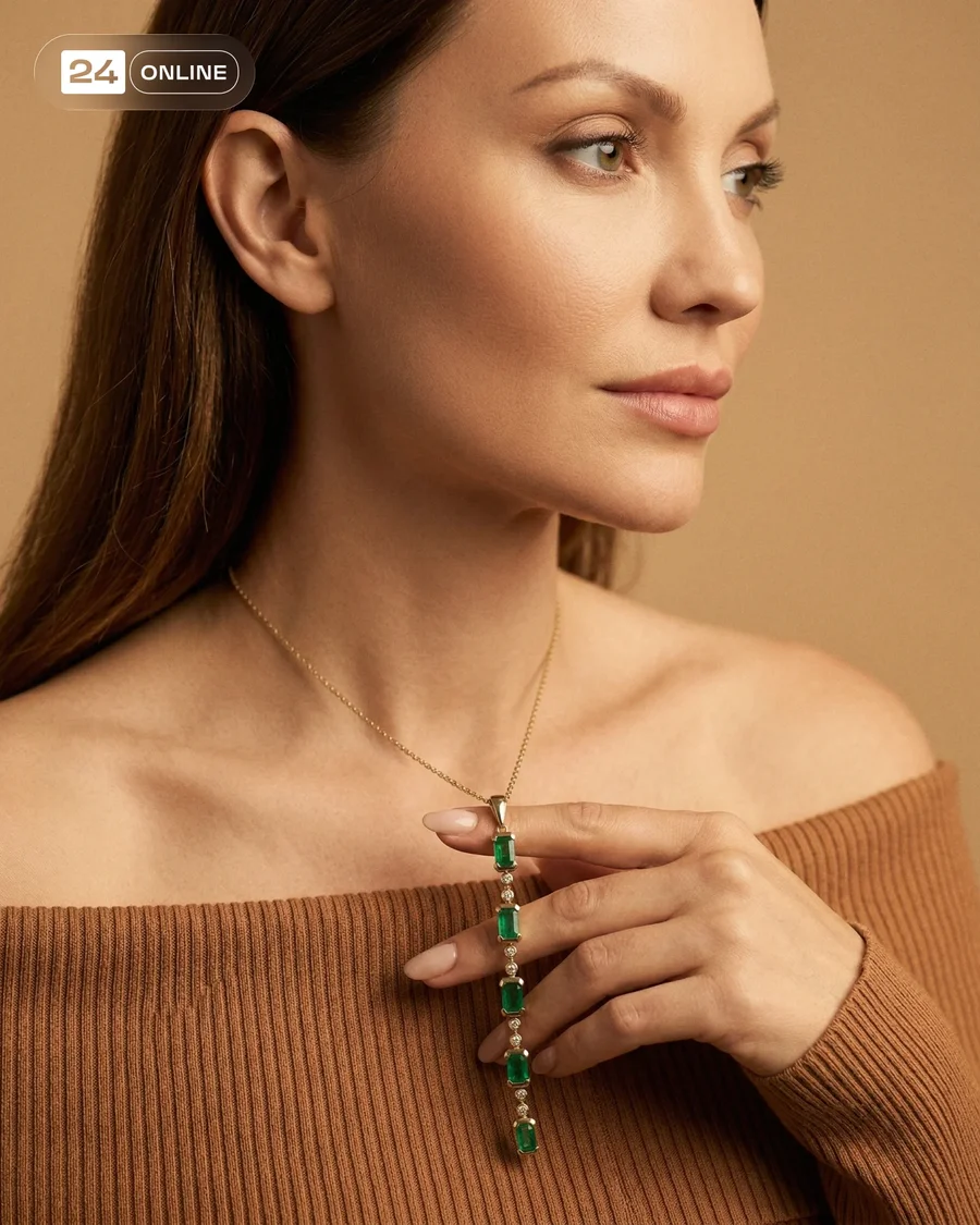 Editorial luxury gemstone pendant photography with warm cinematic styling and… — AI-generated example 3 of 6