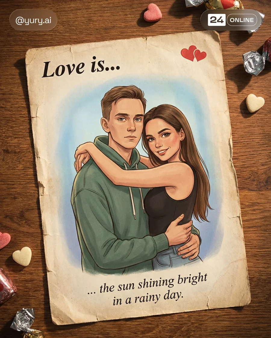 Romantic vintage chewing gum wrapper insert on wooden table with photorealistic… — AI-generated example 2 of 3