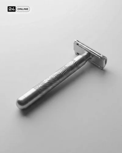 Minimalist premium shaving razor photography with refined masculine grooming portraits and clean studio details