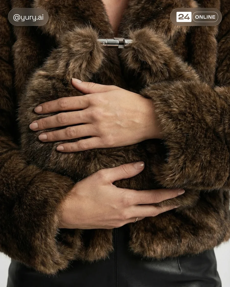 Editorial faux fur handbag and boot styling with silver hardware on clean… — AI-generated example 2 of 4