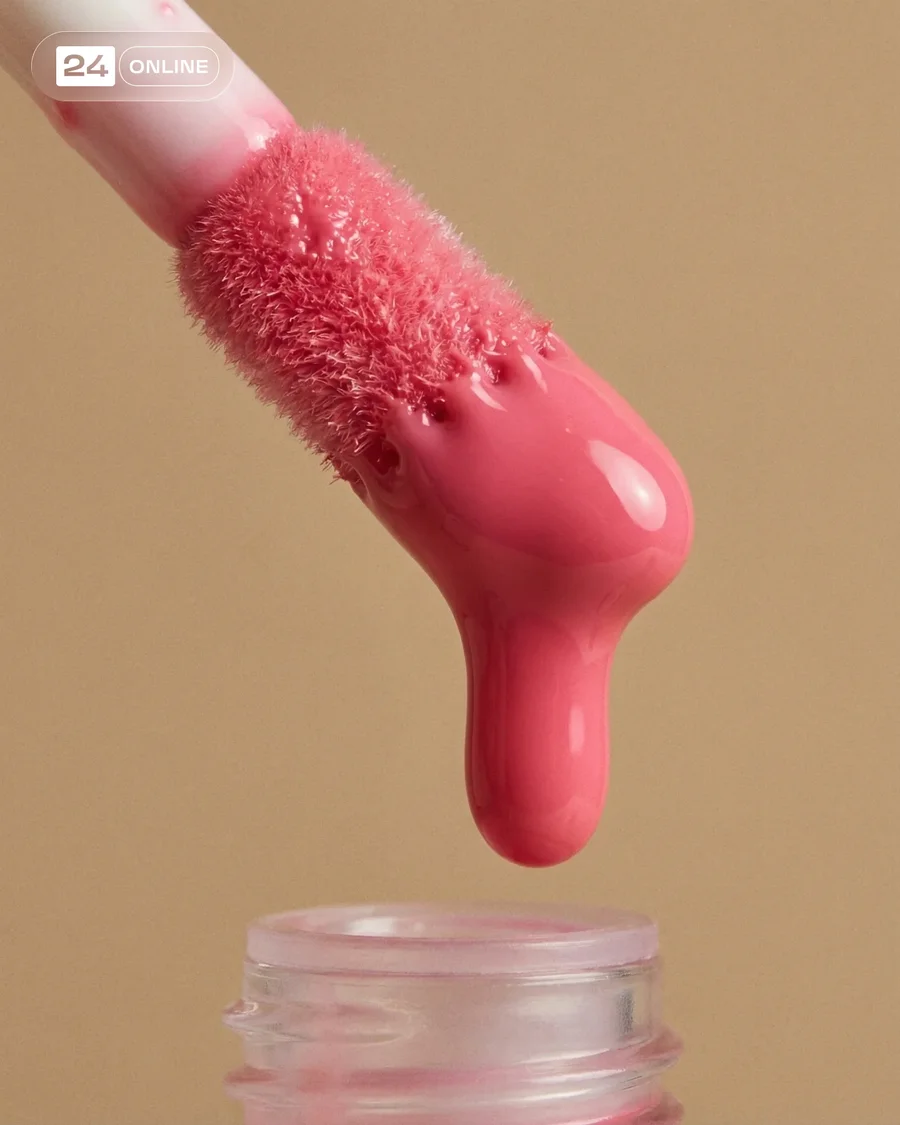 Hyper-realistic editorial lip gloss beauty shots with warm neutral studio… — AI-generated example 4 of 5