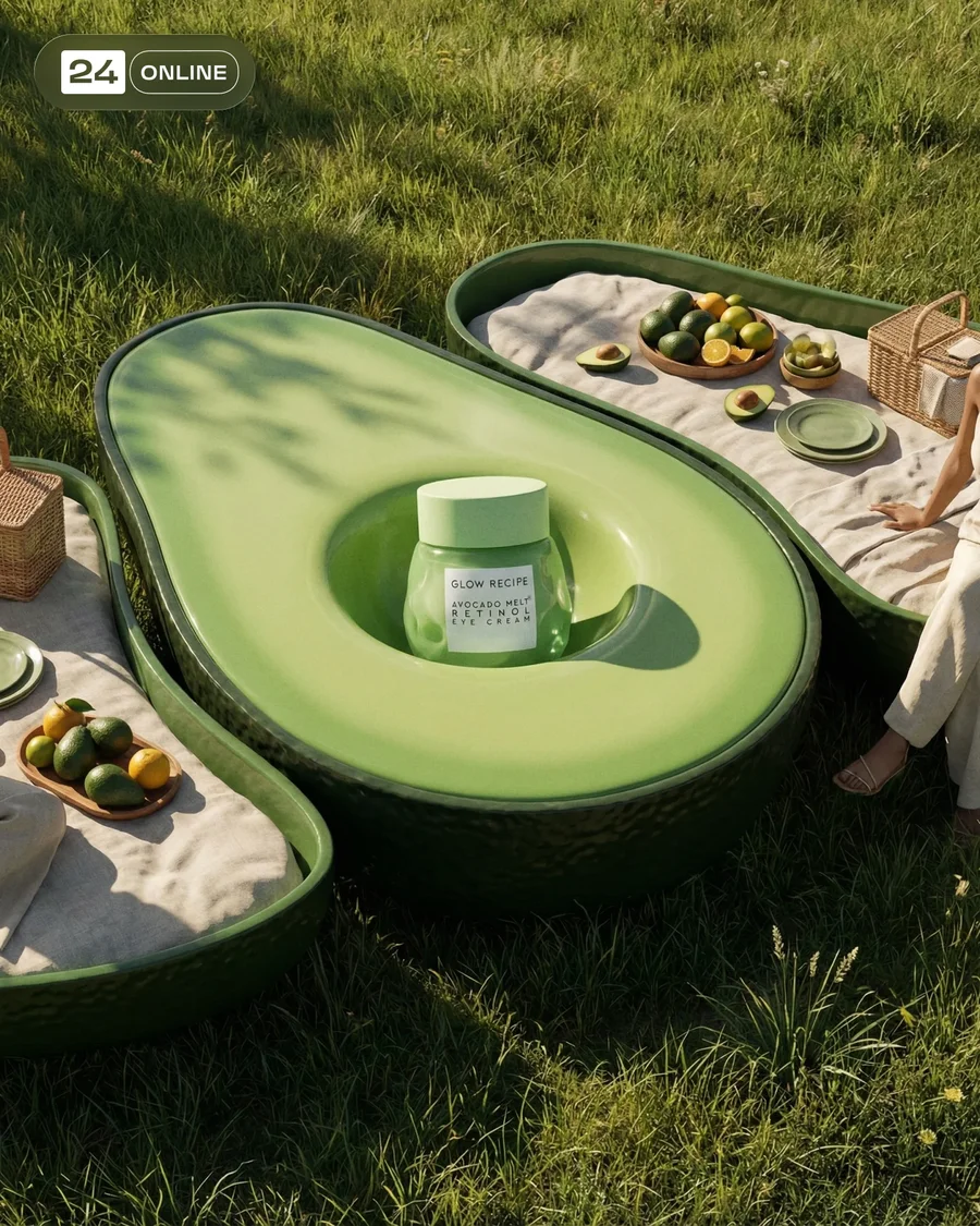 Sunlit editorial skincare campaign featuring avocado-themed outdoor lifestyle… — AI-generated example 4 of 6