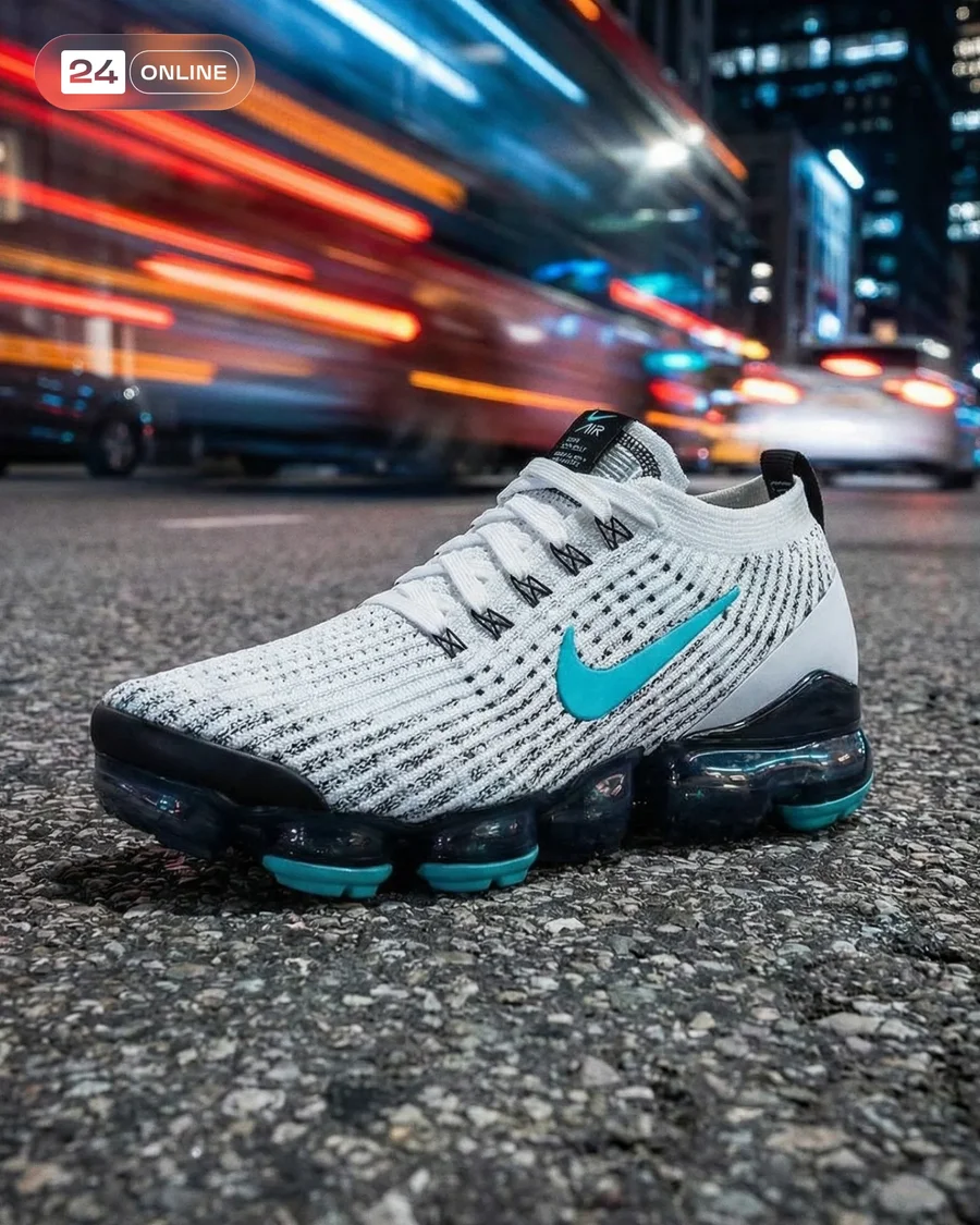 Dynamic futuristic sneaker product shots with explosive shards and urban night… — AI-generated example 2 of 2