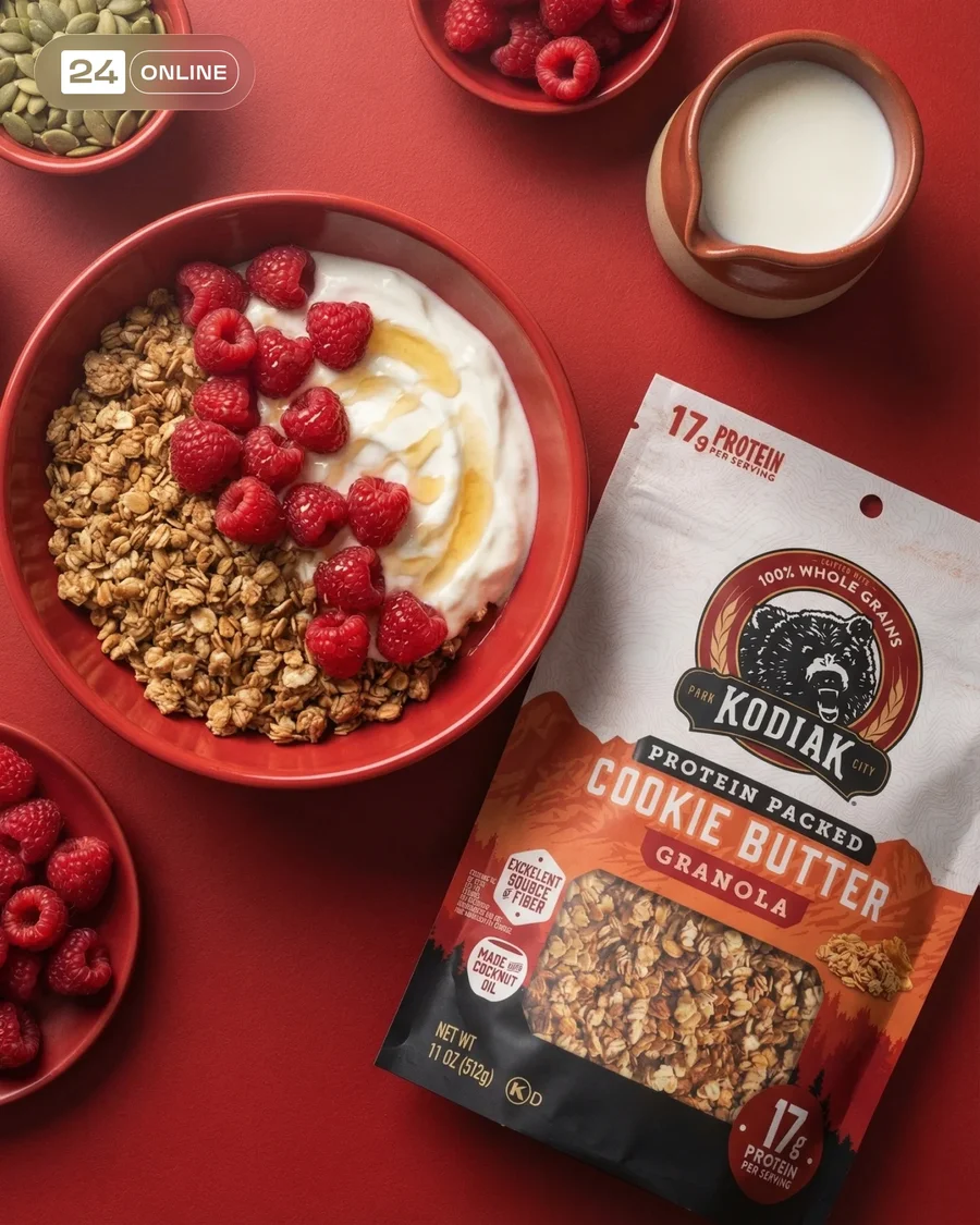 Hyper-realistic packaged food with matching backdrop, fresh ingredients, and… — AI-generated example 3 of 5