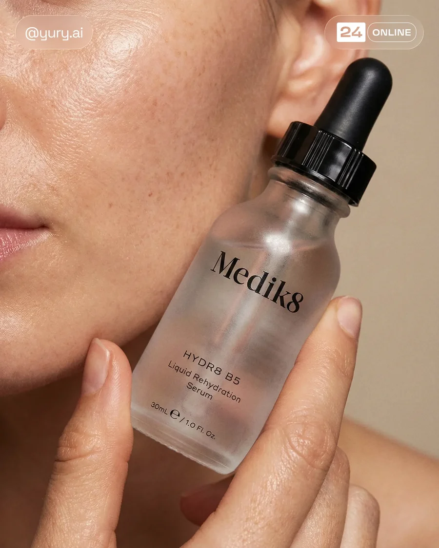 Minimalist luxury skincare close-ups with frosted bottle, warm light, and… — AI-generated example 2 of 2