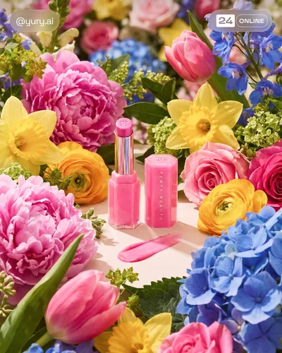 Bright product with colorful flowers on bold, cheerful spring-inspired backgrounds.