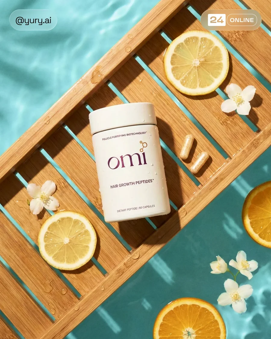 Luxury skincare flat lay on bath tray above pool, fresh spa-like editorial style — AI-generated example 3 of 5