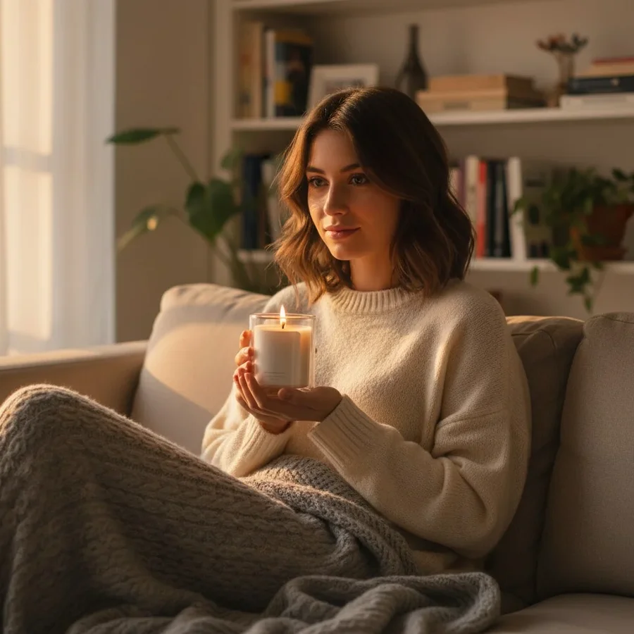 Premium minimalist candle photography in cozy lifestyle and spa-inspired… — AI-generated example 3 of 3