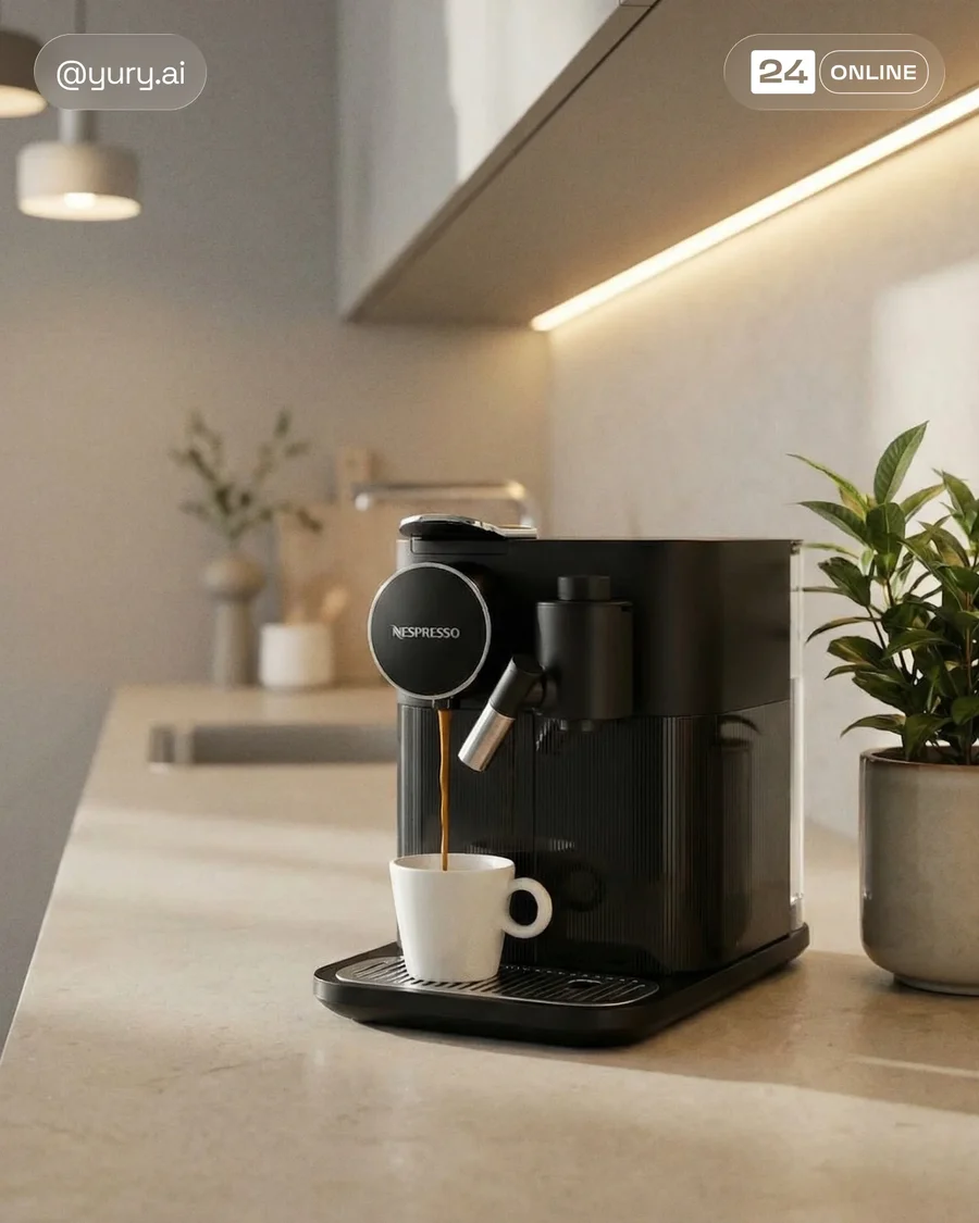 Premium coffee capsules and machine in clean studio and modern kitchen… — AI-generated example 4 of 5
