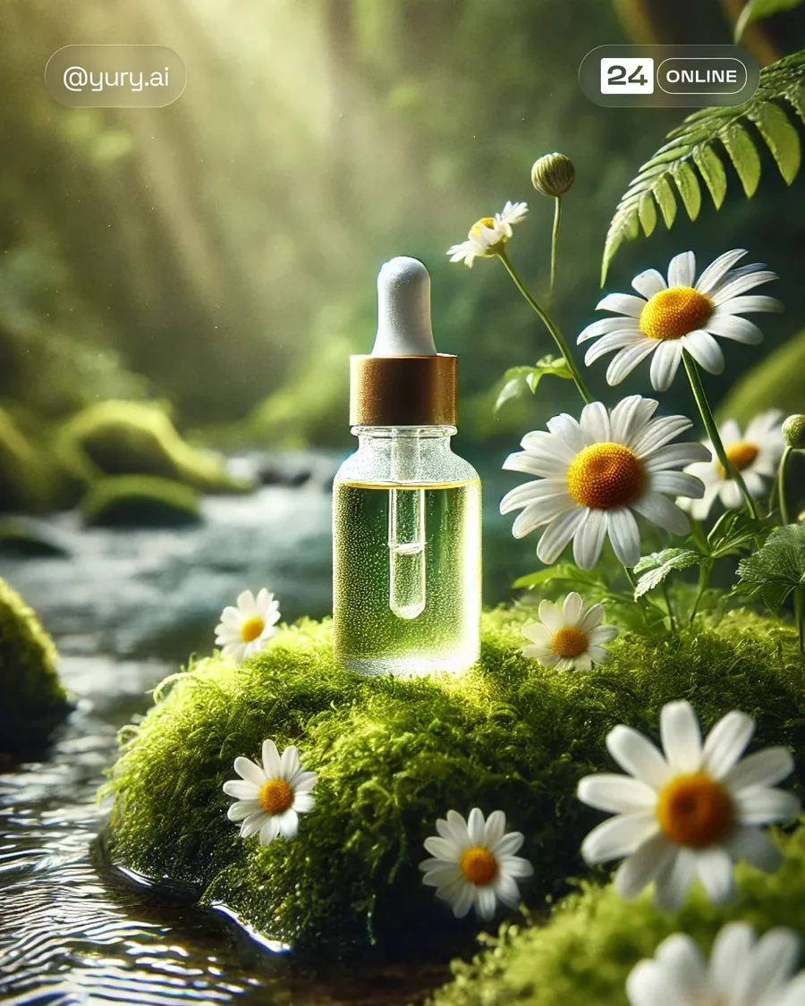Luxury serum bottle photography in dreamy natural landscapes with cinematic… — AI-generated example 2 of 6