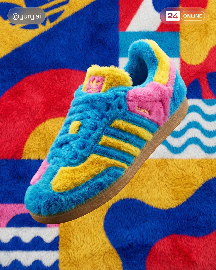 Plush accessory render in bright Pop Art Memphis style with fluffy branded… — AI-generated example 3 of 3
