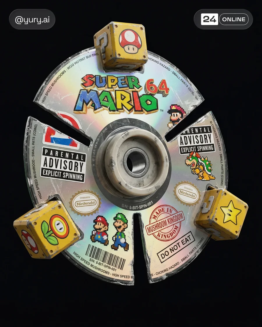 Playful branded object mashups as hyper-detailed floating 3D studio renders on… — AI-generated example 2 of 4
