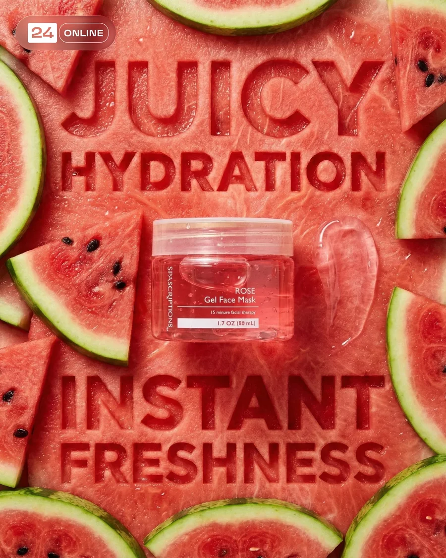 Glossy pink skincare gels with watermelon accents in fresh macro beauty… — AI-generated example 3 of 5