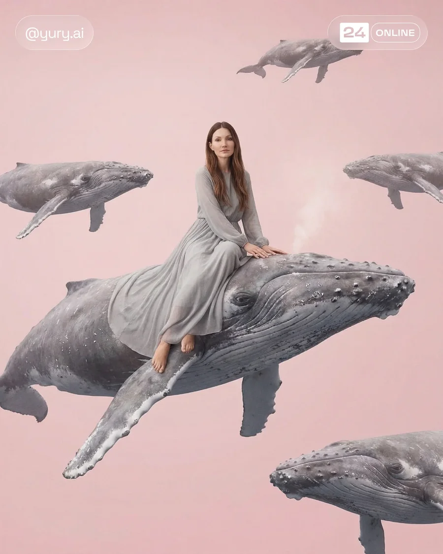 Surreal editorial fashion portraits with miniature women posed on floating… — AI-generated example 2 of 4