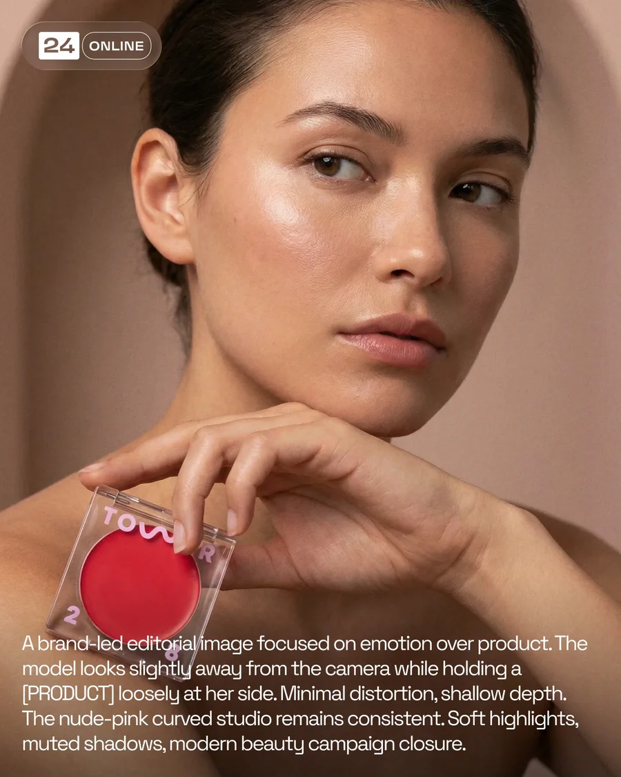 Luxury pink studio beauty editorial featuring blush and stick makeup products. — AI-generated example 4 of 5