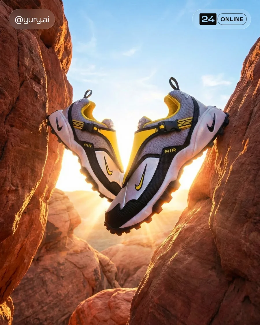 Futuristic editorial sneaker photography with dramatic lighting, motion, and… — AI-generated example 2 of 2