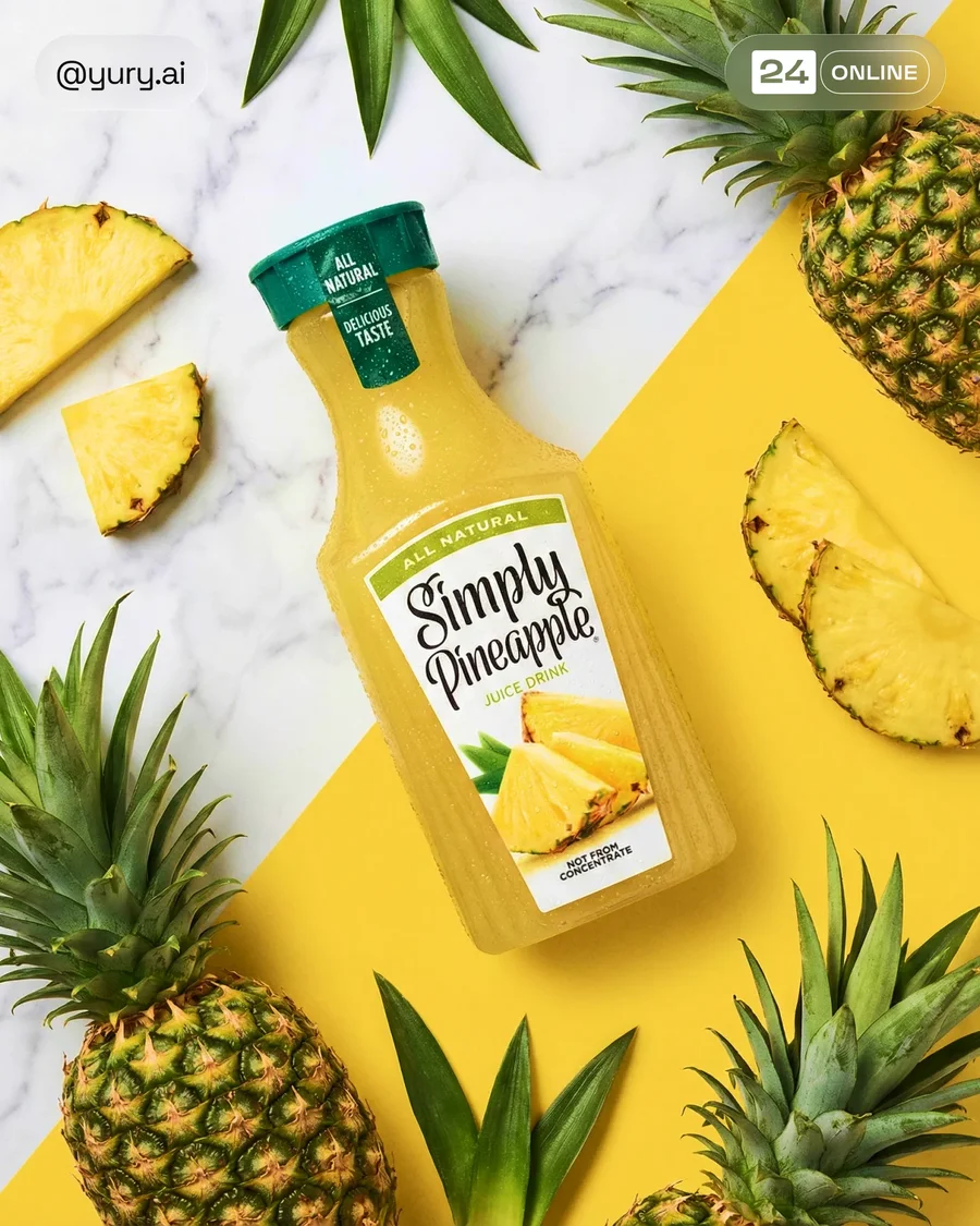 Vibrant studio beverage packaging with fresh ingredients, condensation, and… — AI-generated example 2 of 2