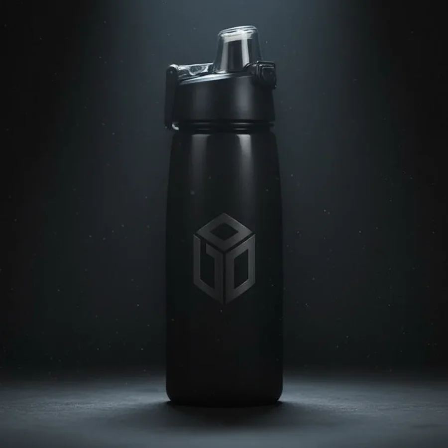 Cinematic matte-black shaker bottle in gritty gym, studio, and lifestyle… — AI-generated example 4 of 5