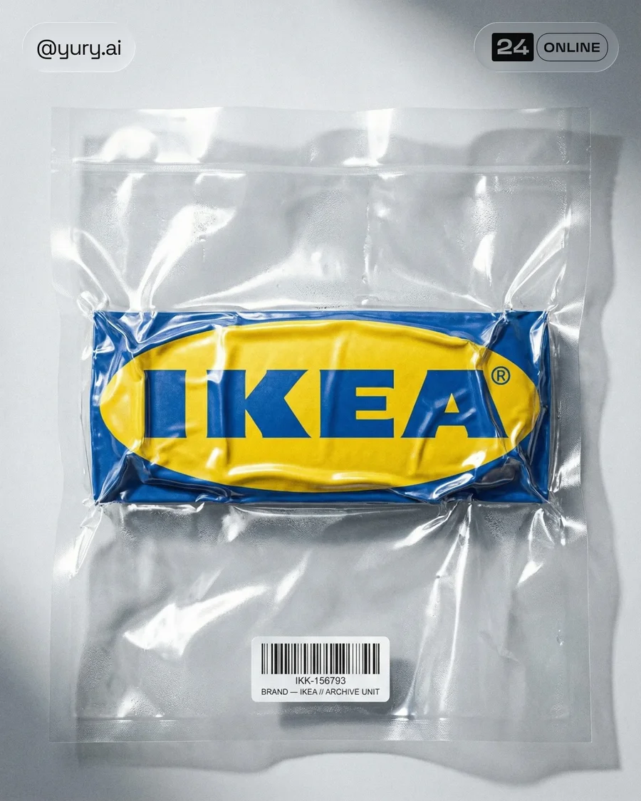 Hyperreal collectible product sealed in crinkled vacuum pouch with futuristic… — AI-generated example 4 of 4