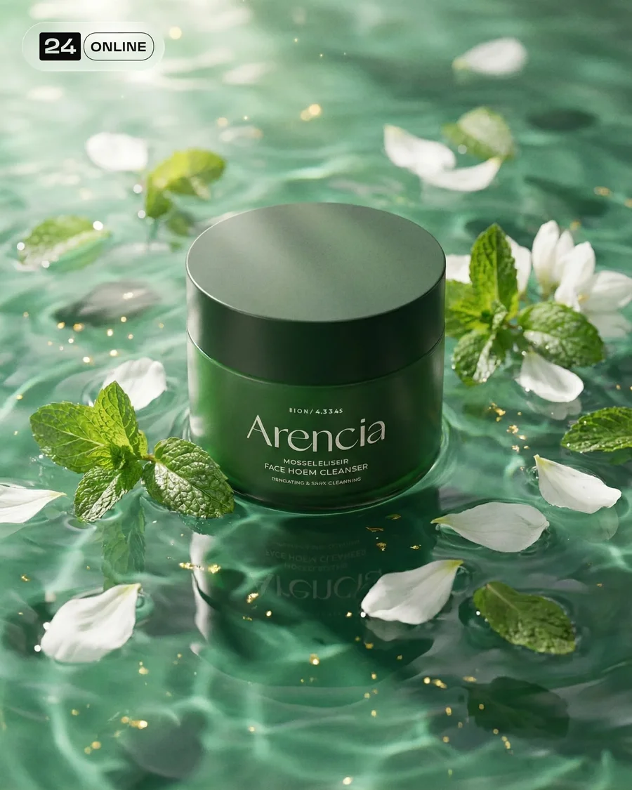 Premium skincare product imagery with serene water, fresh botanicals, and… — AI-generated example 2 of 2