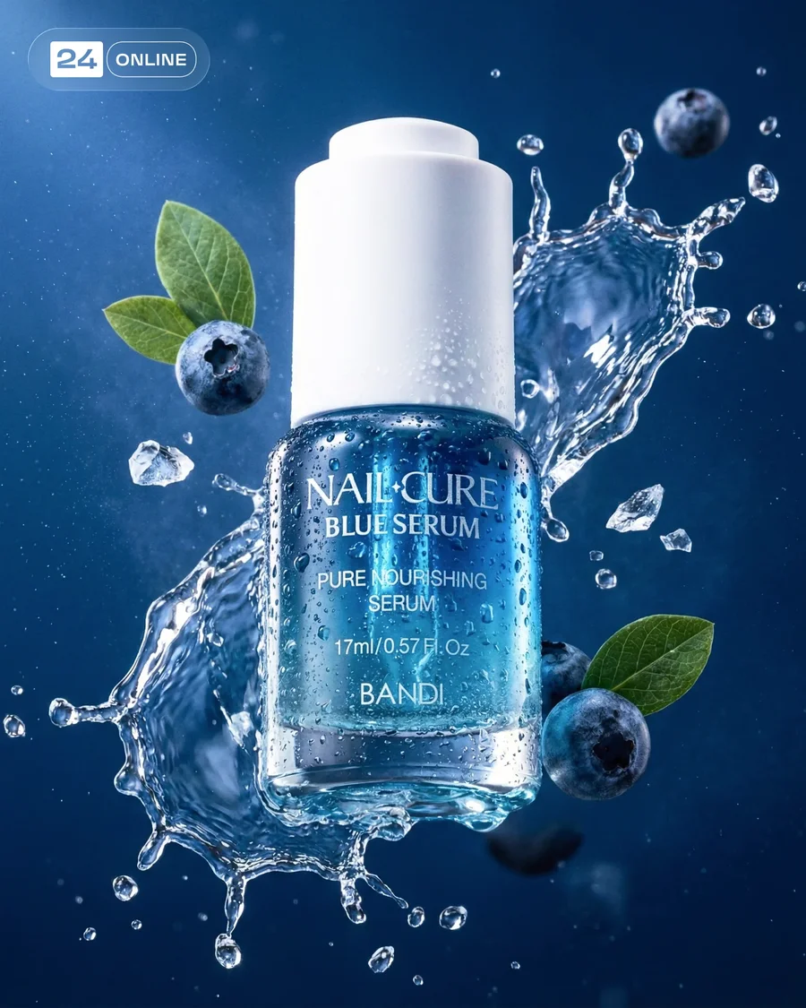 Premium chilled beverage product with dynamic water splashes on deep blue… — AI-generated example 2 of 3