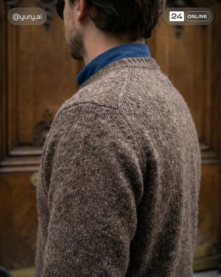 Editorial menswear street style featuring textured wool knitwear and tailored… — AI-generated example 2 of 5