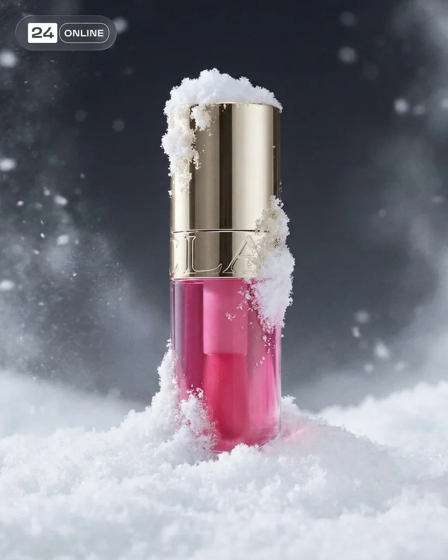 Minimal luxury beauty tube flat-lay in pristine snow with soft winter daylight — AI-generated example 2 of 2