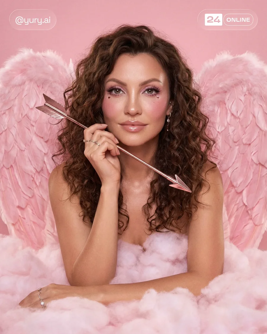 Cinematic studio portraits of glamorous women in corsets, curls, wings, and… — AI-generated example 3 of 5