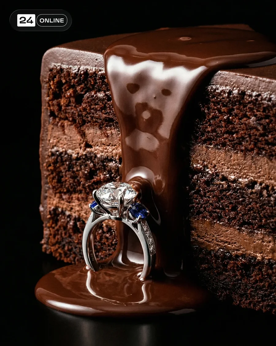 Luxury editorial jewelry with dramatic macro styling, desserts, flowers, glossy… — AI-generated example 5 of 6
