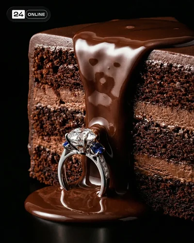 Luxury editorial jewelry with dramatic macro styling, desserts, flowers, glossy textures, and cinematic lighting.