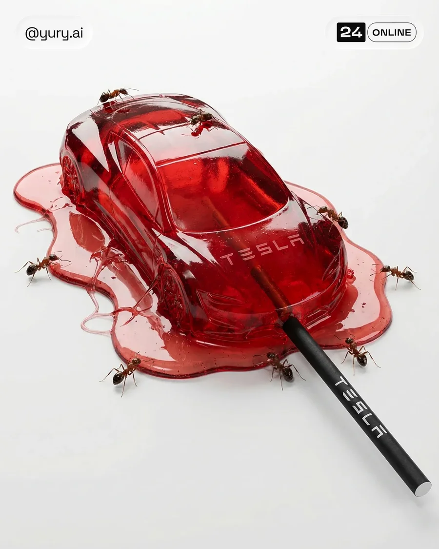 Hyper-real translucent jelly accessory melting on white surface with insects… — AI-generated example 2 of 5