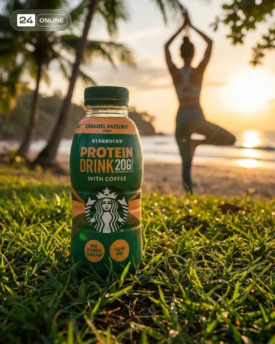 Premium FMCG drink ads in sporty, wellness, and coffee-themed lifestyle settings.