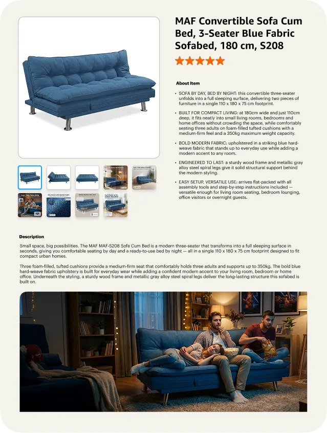 Generated sofa listing
