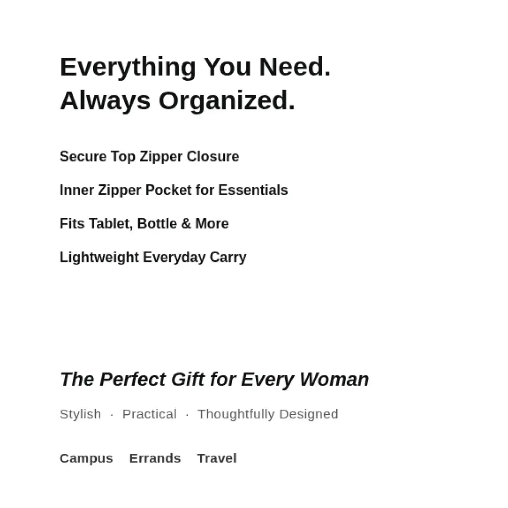 Unformatted text block listing features with no visual structure or hierarchy