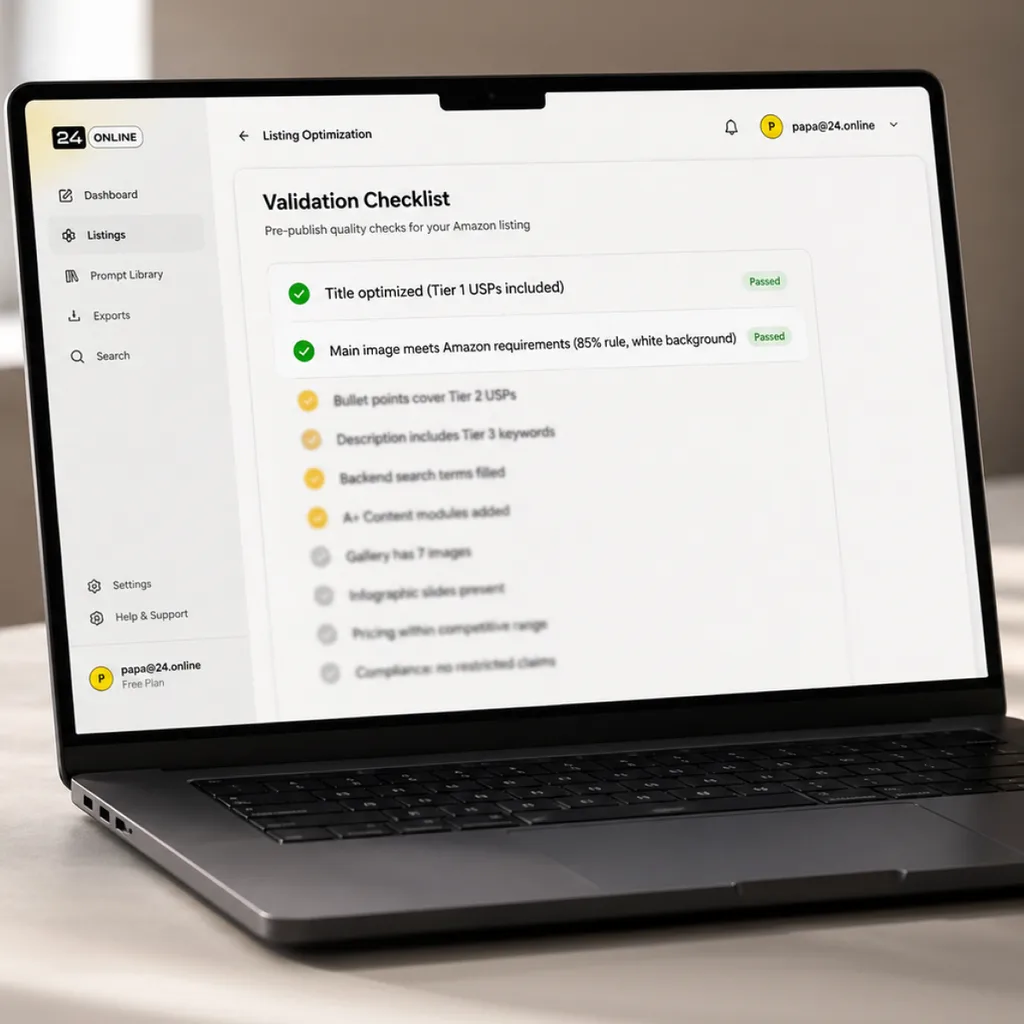 Marketplace validation checklist interface indicating pass and fail statuses