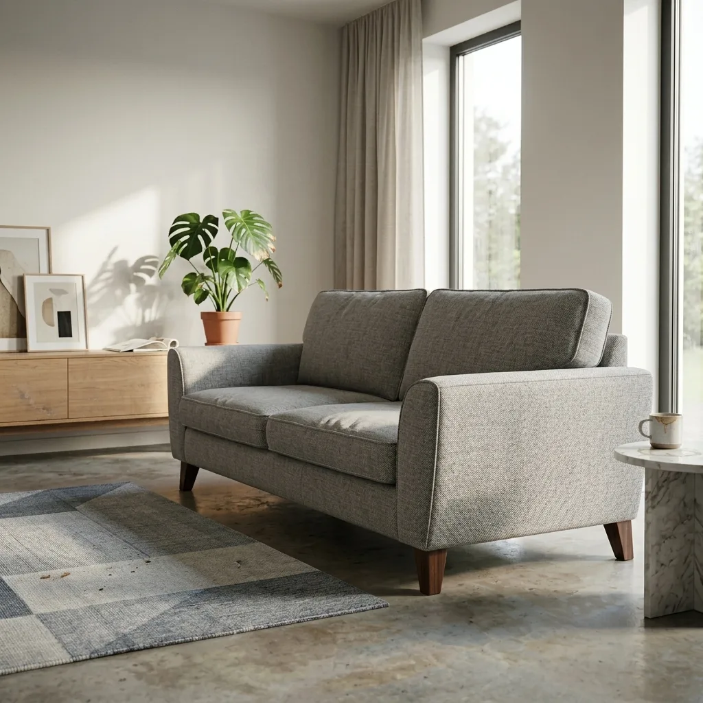 Smartphone photo of sofa before AI enhancement