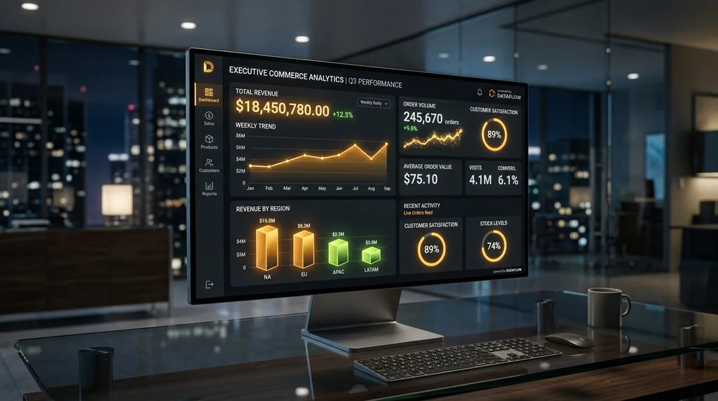 Interface of the 24.online executive dashboard showing weekly ecommerce metrics