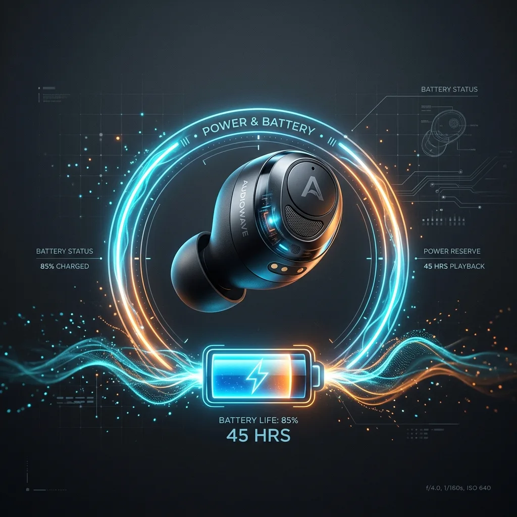 Infographic product image showing 40-hour battery life, Amazon electronics listing, US market