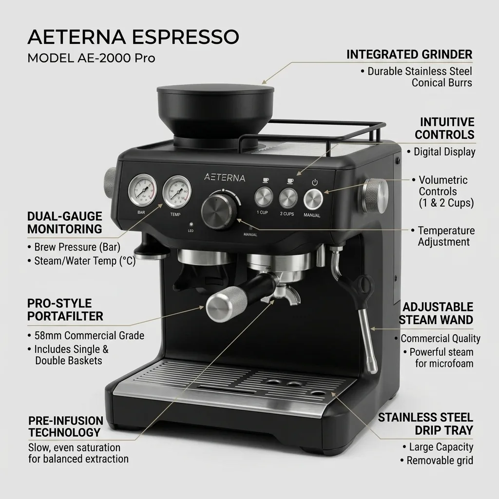 Product dimensions and feature infographic