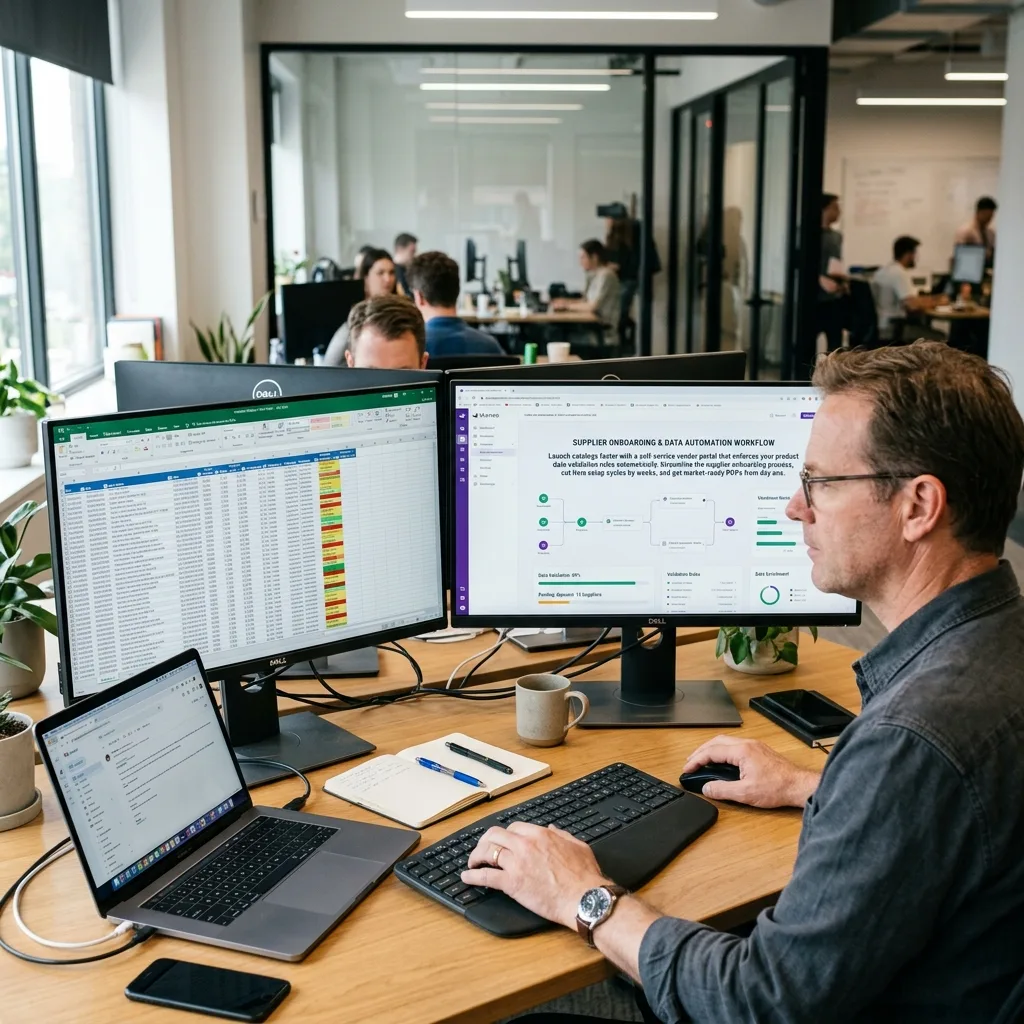 Supplier Portal and Status Pipeline UI Mockup showing automated validation rules