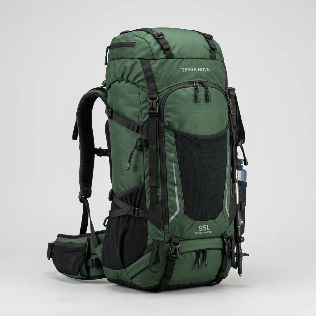 AI chat interface showing listing optimization for a hiking backpack on Amazon Sports and Outdoors