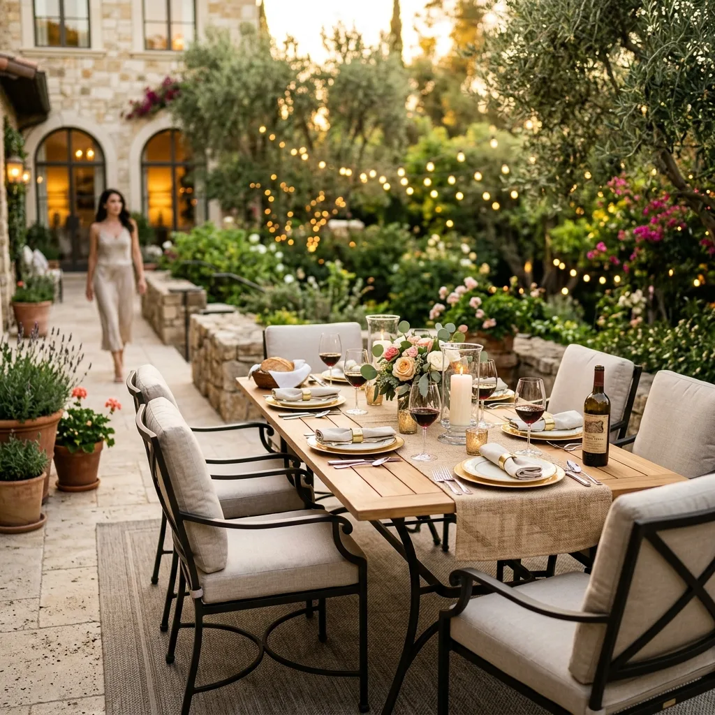 Competitor A patio dining set listing with lifestyle photography